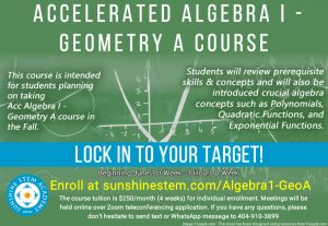 Sunshine STEM Academy - Algebra I - Geometry Course
