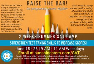 Sunshine STEM Academy SAT 2020 Summer Camp - June 15-26